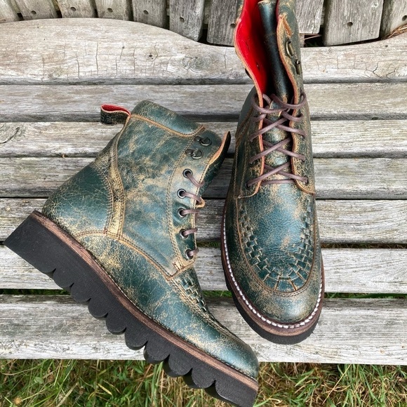 BED STU Boot BED|STU ELISHA II Moto Combat Platform Green Teal Blue Black Size 8 - Picture 3 of 15